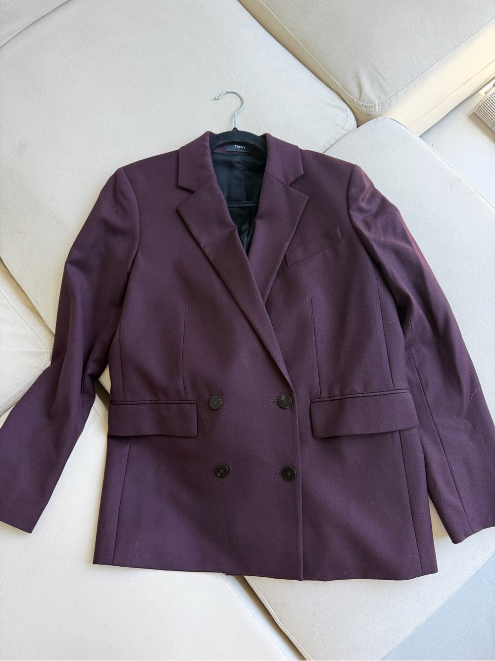 Theory Double-Breasted Blazer in Plum - Picture 3 of 6